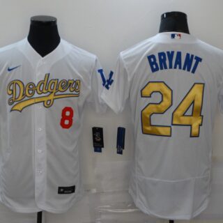 Dodgers 8 & 24 Kobe Bryant White Gold 2020 Nike Flexbase Jersey