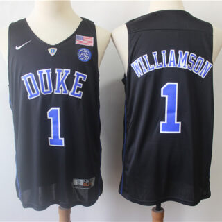 Duke Blue Devils 1 Zion Williamson Black College Basketball Jersey