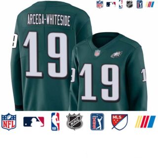 Eagles #19 JJ Arcega-Whiteside Midnight Green Team Color Women's Stitched Football Limited Therma Long Sleeve Jersey