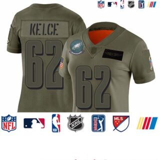 Eagles #62 Jason Kelce Camo Women's Stitched Football Limited 2019 Salute to Service Jersey