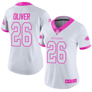 Falcons #26 Isaiah Oliver White Pink Women's Stitched Football Limited Rush Fashion Jersey