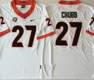 Georgia Bulldogs 27 Nick Chubb White College Football Jersey