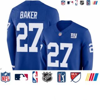 Giants #27 Deandre Baker Royal Blue Team Color Youth Stitched Football Limited Therma Long Sleeve Jersey