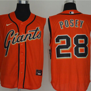 Giants 28 Buster Posey Orange Nike Cool Base Sleeveless Jersey