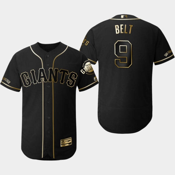 Giants 9 Brandon Belt Black Gold Flexbase Jersey