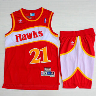 Hawks 21 Dominique Wilkins Red Hardwood Classics Jersey(With Shorts)