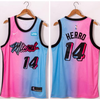 Heat 14 Tyler Herro Blue Pink Nike 2021 City Edition Swingman Jersey