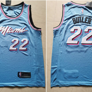 Heat 22 Jimmy Butler Light Blue Nike City Edition Swingman Jersey