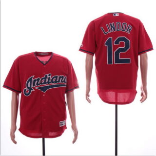 Indians 12 Francisco Lindor Red Cool Base Jersey