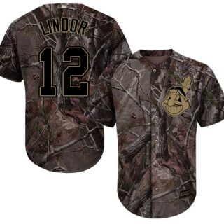 Indians #12 Francisco Lindor Camo Realtree Collection Cool Base Stitched Youth Baseball Jersey