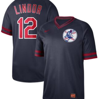 Indians #12 Francisco Lindor Navy Authentic Cooperstown Collection Stitched Baseball Jersey