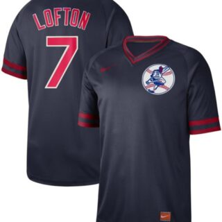 Indians #7 Kenny Lofton Navy Authentic Cooperstown Collection Stitched Baseball Jersey