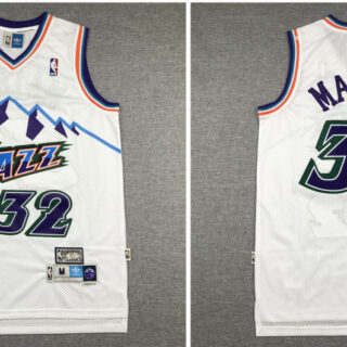 Jazz 32 Karl Malone White Hardwood Classics Jersey
