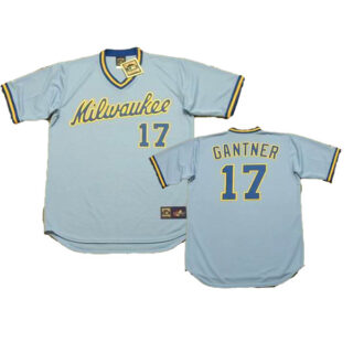 Men's Jim Gantner #17 Milwaukee Brewers 1982 Majestic Cooperstown Throwback Away Jersey