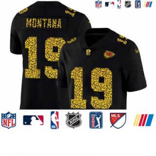 Kansas City Chiefs #19 Joe Montana Men's Nike Leopard Print Fashion Vapor Limited NFL Jersey Black