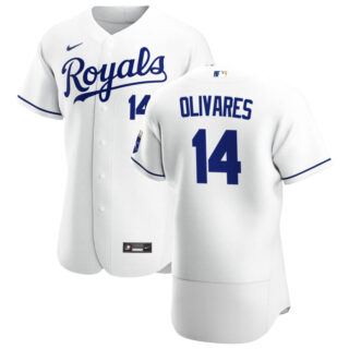 Kansas City Royals #14 Edward Olivares Men's Nike White Home 2020 Authentic Player MLB Jersey