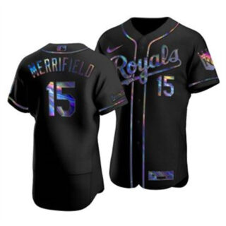 Kansas City Royals #15 Whit Merrifield Men's Nike Iridescent Holographic Collection MLB Jersey - Black