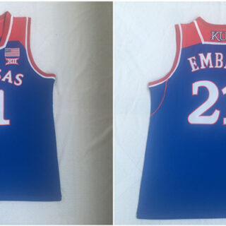 Kansas Jayhawks 21 Joel Embiid Blue College Basketball Jersey