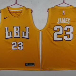 Lakers 23 Lebron James LBJ Gold Nike Swingman Jersey