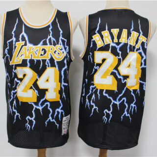 Lakers 24 Kobe Bryant Black Hardwood Classics Lightning Limited Edition Jersey
