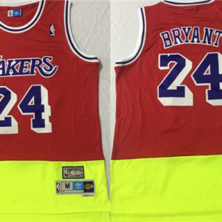 Lakers 24 Kobe Bryant Fluorescent Red Yellow Split Hardwood Classics Jersey