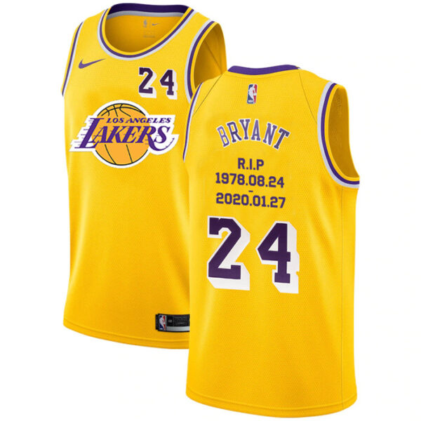 Lakers 24 Kobe Bryant Yellow Nike R.I.P Swingman Jersey 2