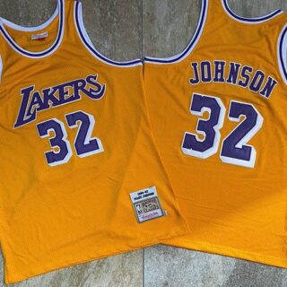 Lakers 32 Magic Johnson Yellow 1984-85 Hardwood Classics Jersey