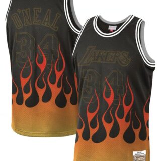 Lakers 34 Shaquille O'Neal Black 1996-97 Hardwood Classics Flames Swingman Jersey