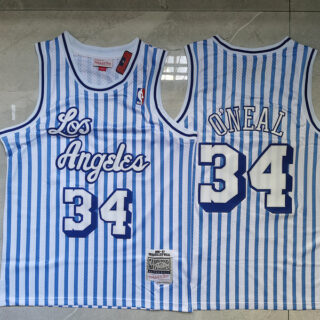 Lakers 34 Shaquille O'Neal Blue White 1996 97 Hardwood Classics Jersey
