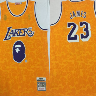 Lakers Bape 23 Lebron James Yellow 1996-97 Hardwood Classics Jersey