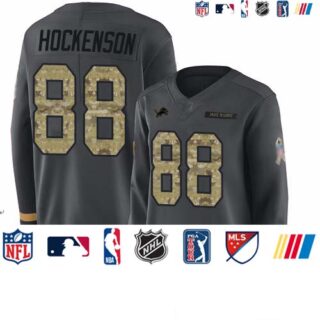 Lions #88 T.J. Hockenson Anthracite Salute to Service Women's Stitched Football Limited Therma Long Sleeve Jersey