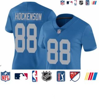 Lions #88 T.J. Hockenson Blue Throwback Women's Stitched Football Vapor Untouchable Limited Jersey