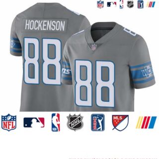 Lions #88 T.J. Hockenson Gray Youth Stitched Football Limited Rush Jersey