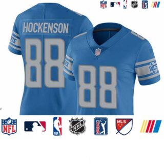 Lions #88 T.J. Hockenson Light Blue Team Color Women's Stitched Football Vapor Untouchable Limited Jersey
