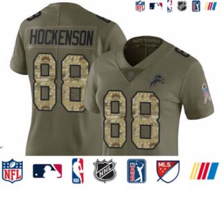 Lions #88 T.J. Hockenson Olive Camo Women's Stitched Football Limited 2017 Salute to Service Jersey
