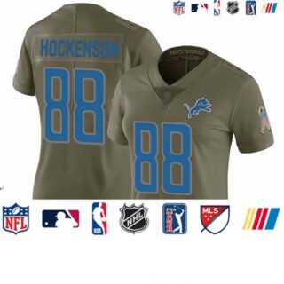Lions #88 T.J. Hockenson Olive Women's Stitched Football Limited 2017 Salute to Service Jersey