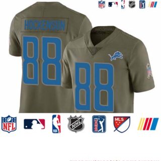 Lions #88 T.J. Hockenson Olive Youth Stitched Football Limited 2017 Salute to Service Jersey