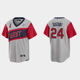 Los Angeles Angels #24 Kurt Suzuki Men's Nike Gray 2021 Little League Classic Game MLB Jersey