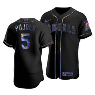 Los Angeles Angels #5 Albert Pujols Men's Nike Iridescent Holographic Collection MLB Jersey - Black