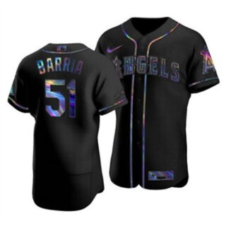 Los Angeles Angels #51 Jaime Barria Men's Nike Iridescent Holographic Collection MLB Jersey - Black