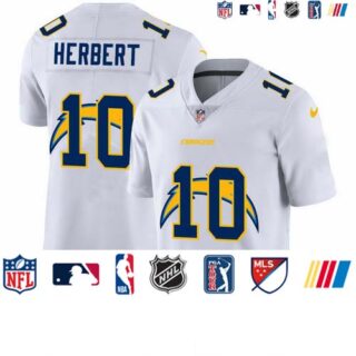 Los Angeles Chargers #10 Justin Herbert White Men's Nike Team Logo Dual Overlap Limited NFL Jersey
