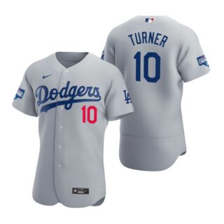 Los Angeles Dodgers 10 Justin Turner Gray 2020 World Series Champions Authentic Jersey