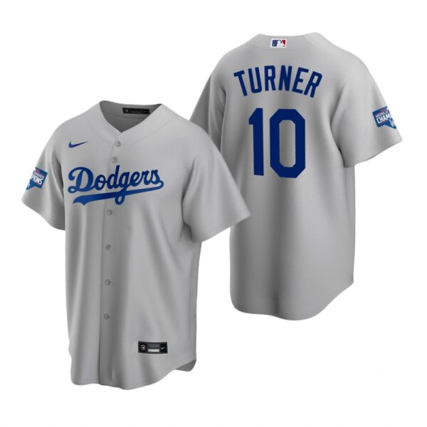 Los Angeles Dodgers 10 Justin Turner Gray 2020 World Series Champions Replica Jersey