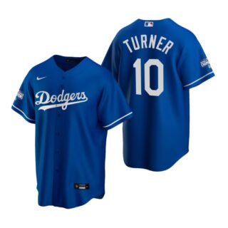 Los Angeles Dodgers 10 Justin Turner Royal 2020 World Series Champions Replica Jersey