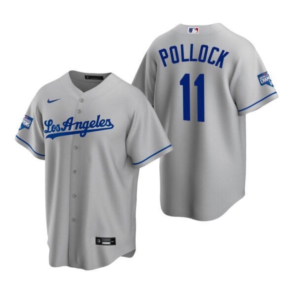 Los Angeles Dodgers 11 A.J. Pollock Gray 2020 World Series Champions Road Replica Jersey