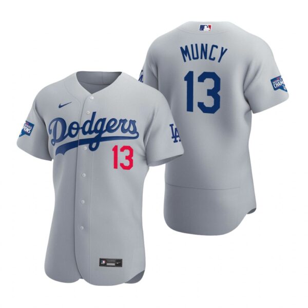 Los Angeles Dodgers 13Max Muncy Gray 2020 World Series Champions Authentic Jersey