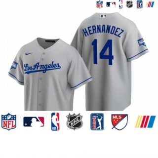 Los Angeles Dodgers 14 Enrique Hernandez Gray 2020 World Series Champions Road Replica Jersey