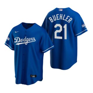 Los Angeles Dodgers 21 Walker Buehler Royal 2020 World Series Champions Replica Jersey