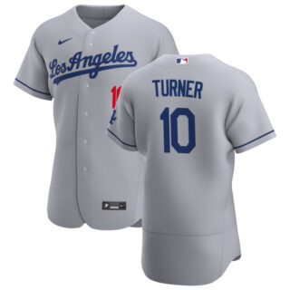 Los Angeles Dodgers #10 Justin Turner Men's Nike Gray Road 2020 Authentic Team MLB Jersey