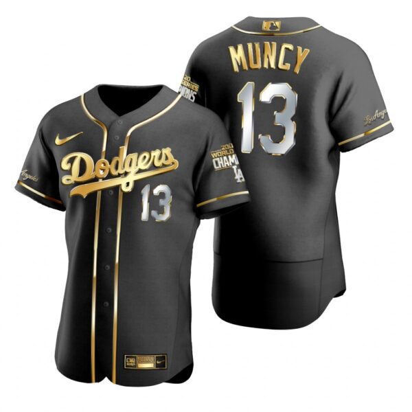 Los Angeles Dodgers #13 Max Muncy Black 2020 World Series Champions Gold Edition Jersey